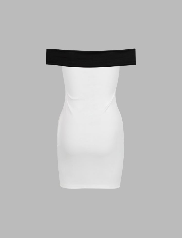 White Bow Tie Off-the-Shoulder Romper Dress