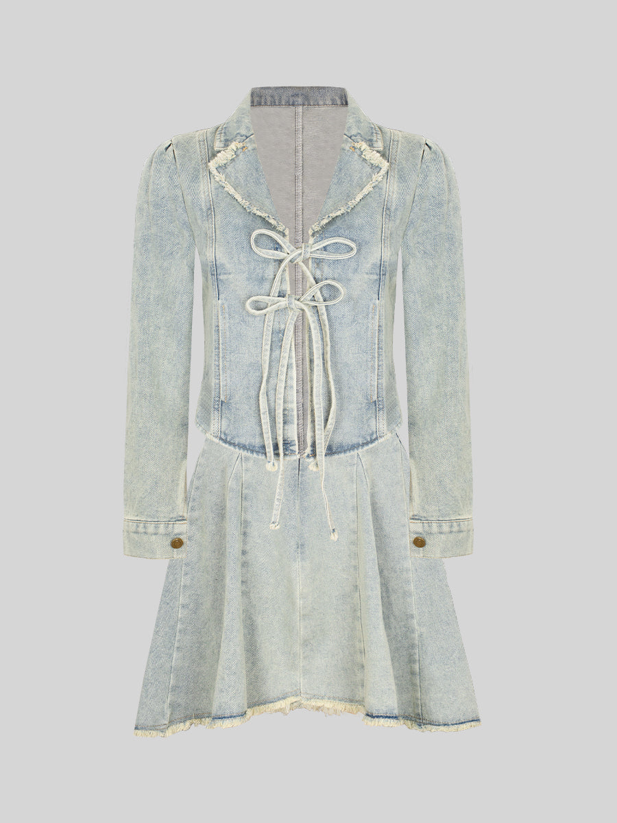 Raw Edge Denim Jacket & Skirt Set
