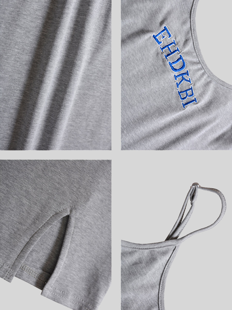Gray Knitted Letter Camisole Dress