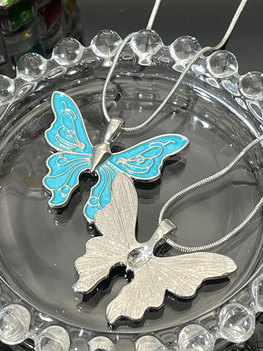 Vintage Blue Pink Butterfly Necklace