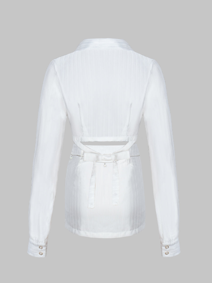 Satin Pearlized Top & Skirt Set with Belt Chain