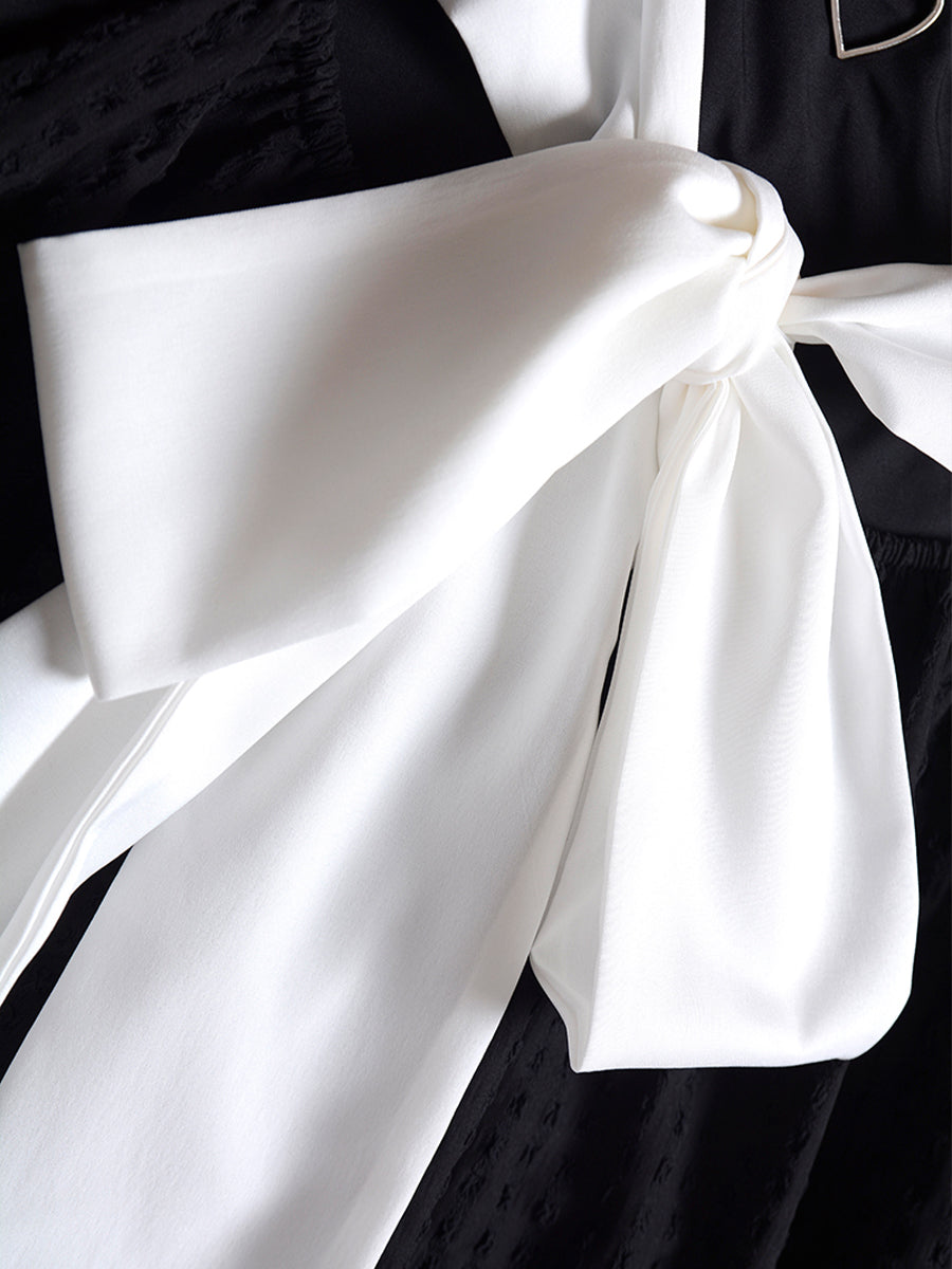 Summer Black And White Bow Dress