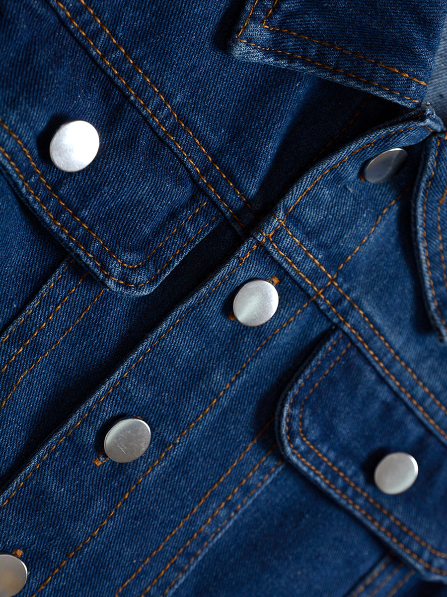 Bubble Sleeve Belt Denim Dress