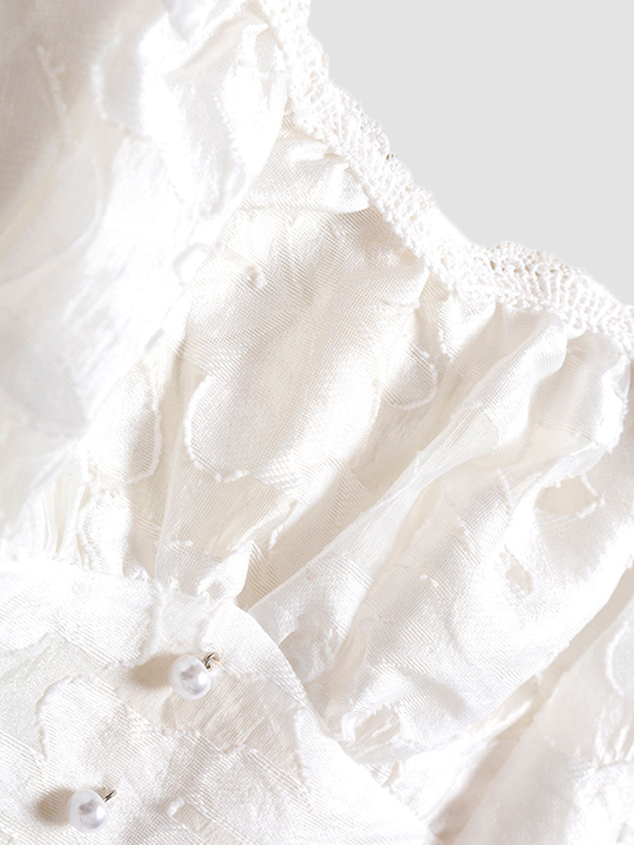 Lace Embroidered Floral Bubble Sleeve Prom Dress