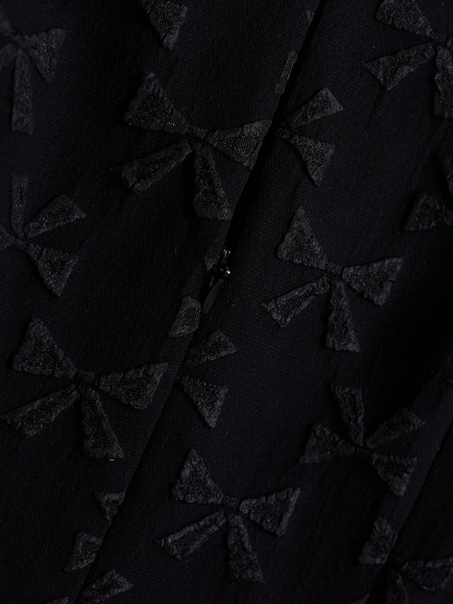 Bow Jacquard Short Sleeve Dress