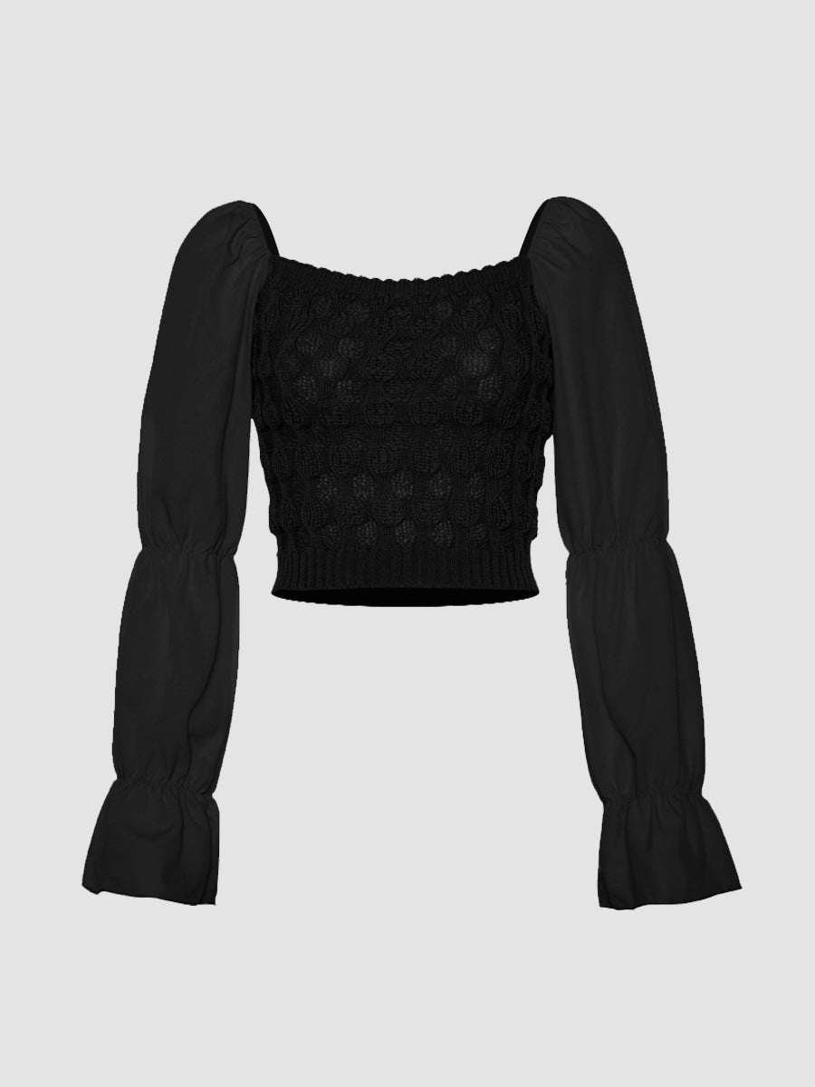 Knitted Chiffon Patchwork Long Sleeve Top