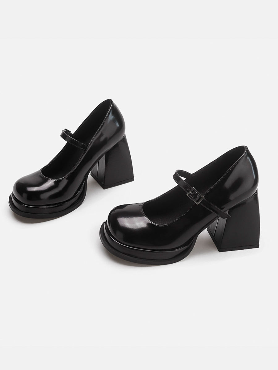 Chunky Heeled Ankle Strap Mary Jane Pumps