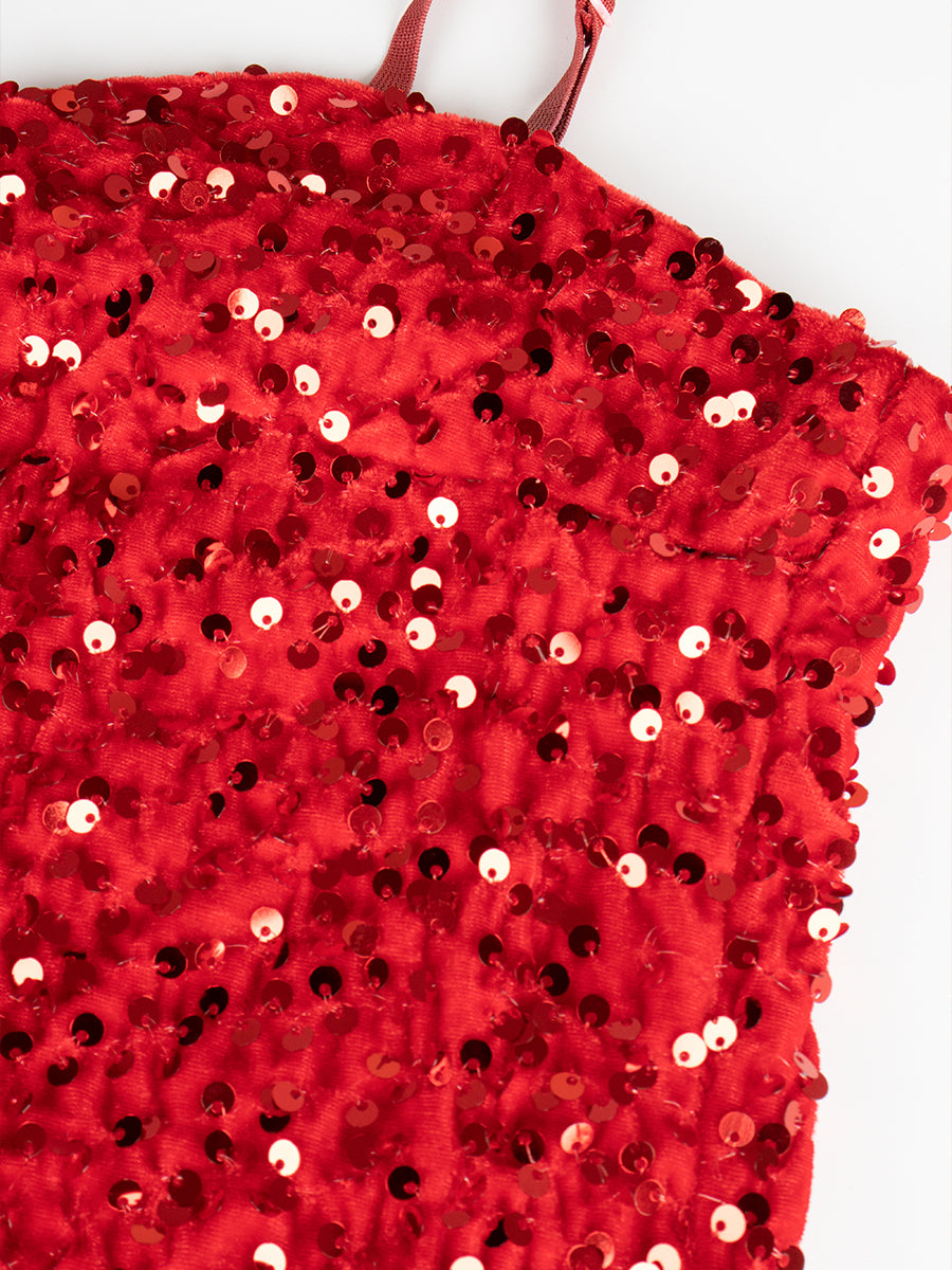Red Sequin Camisole Dress