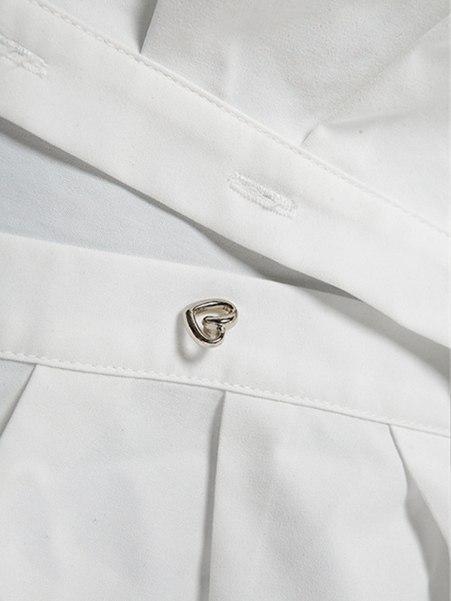 Pleated Love Button Tie Long Sleeve Shirt Top