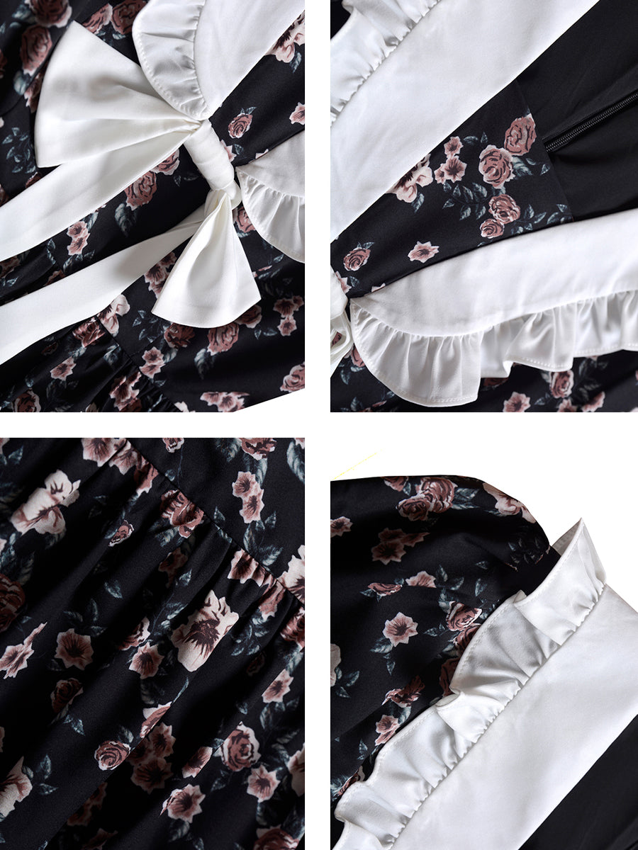 Navy Neck Print Dress