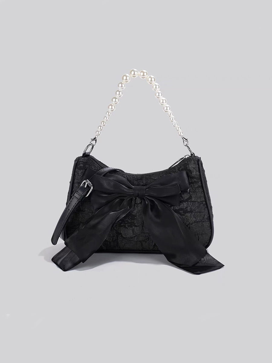 Velvet Bow Pearls Bag