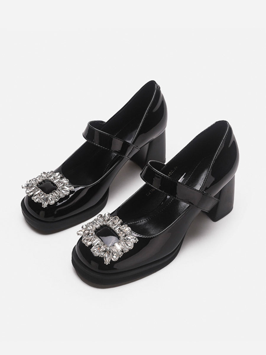 Rhinestone Decor Chunky Mary Jane Pumps