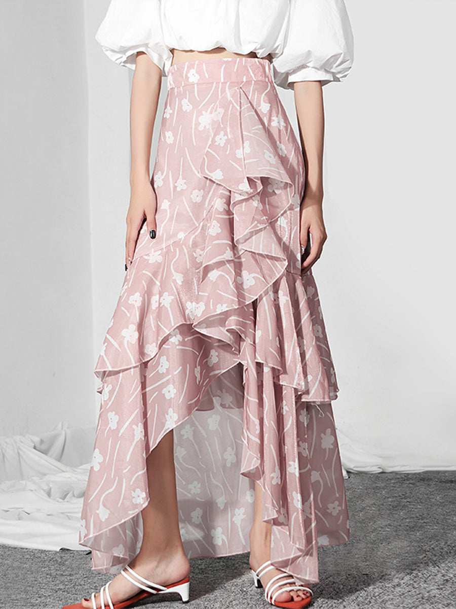 Floral Irregular Midi Skirt