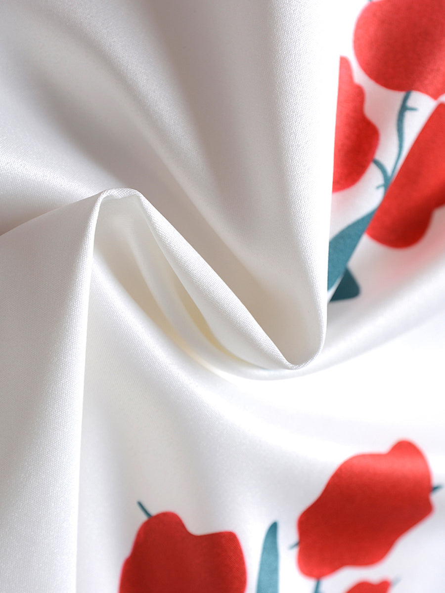 White&Red Vintage Rose Floral Dress