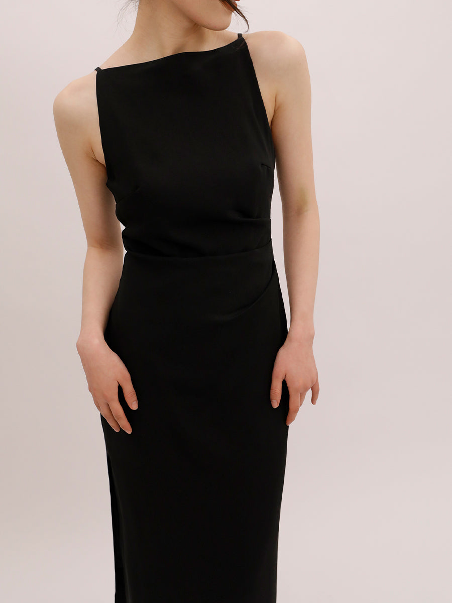 Pleated Solid Color Sleeveless Dress