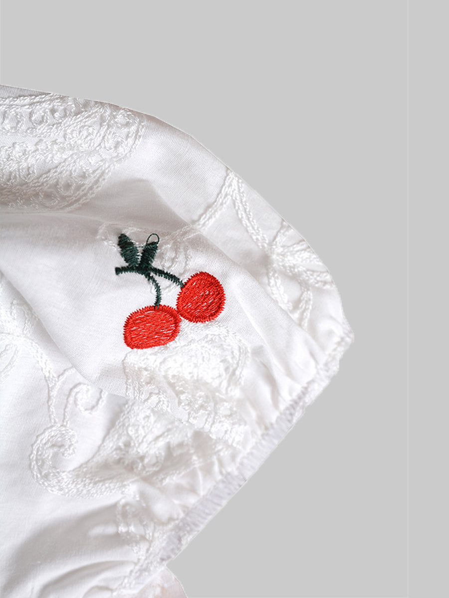 Embroidered Cherry White Dress