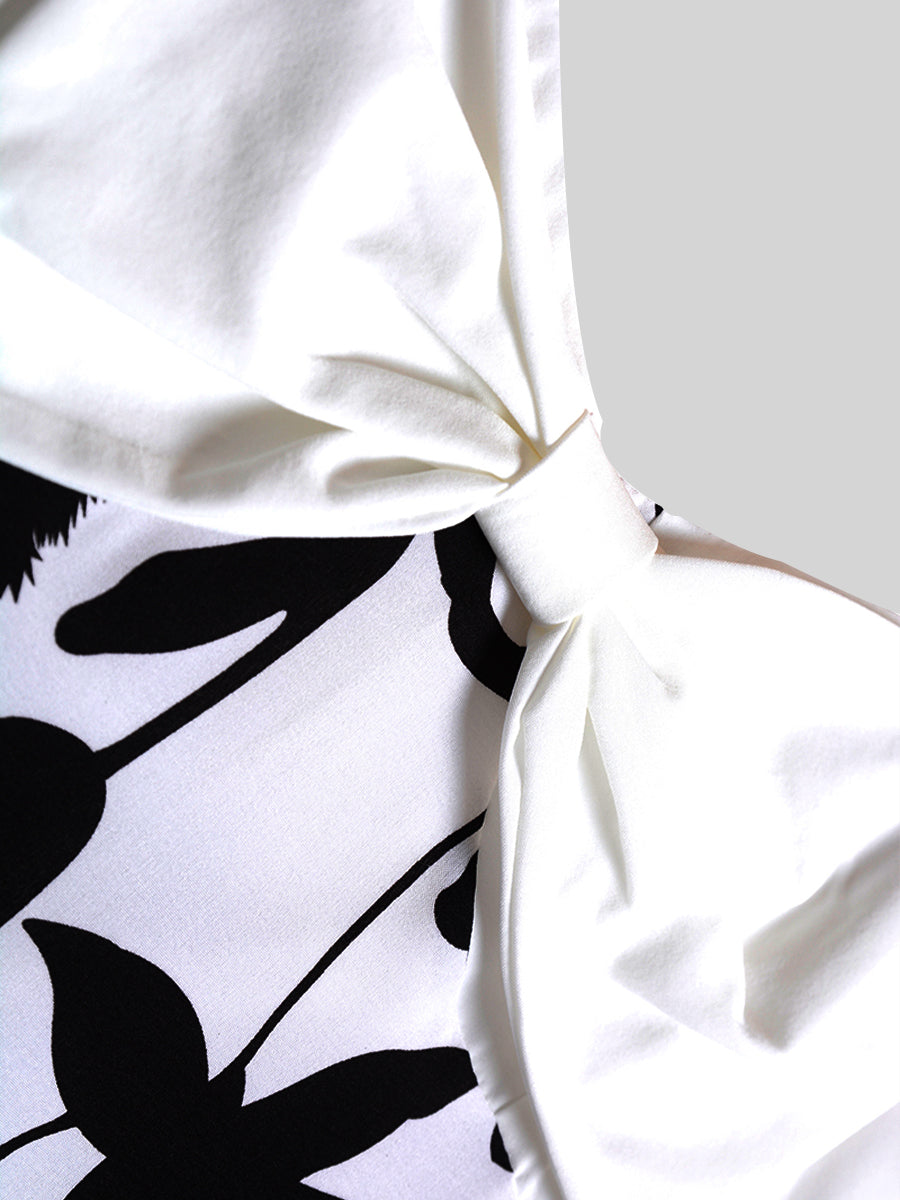 Bow Black And White Halter Dress