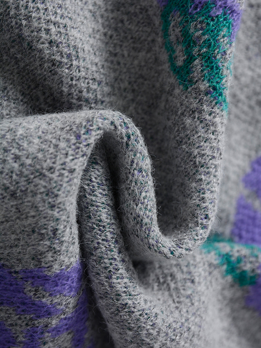 Purple Floral Knitted Cardigan