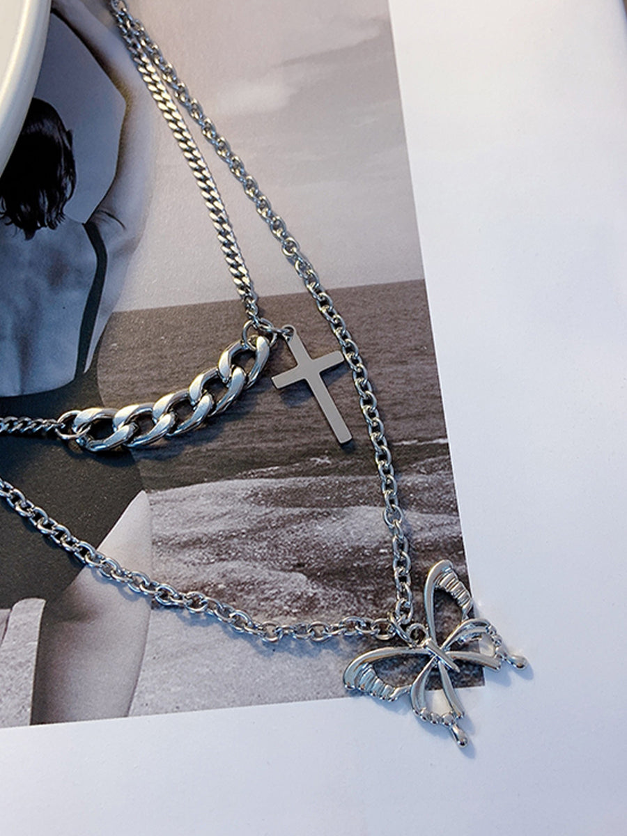 Double Cross Butterfly Necklace