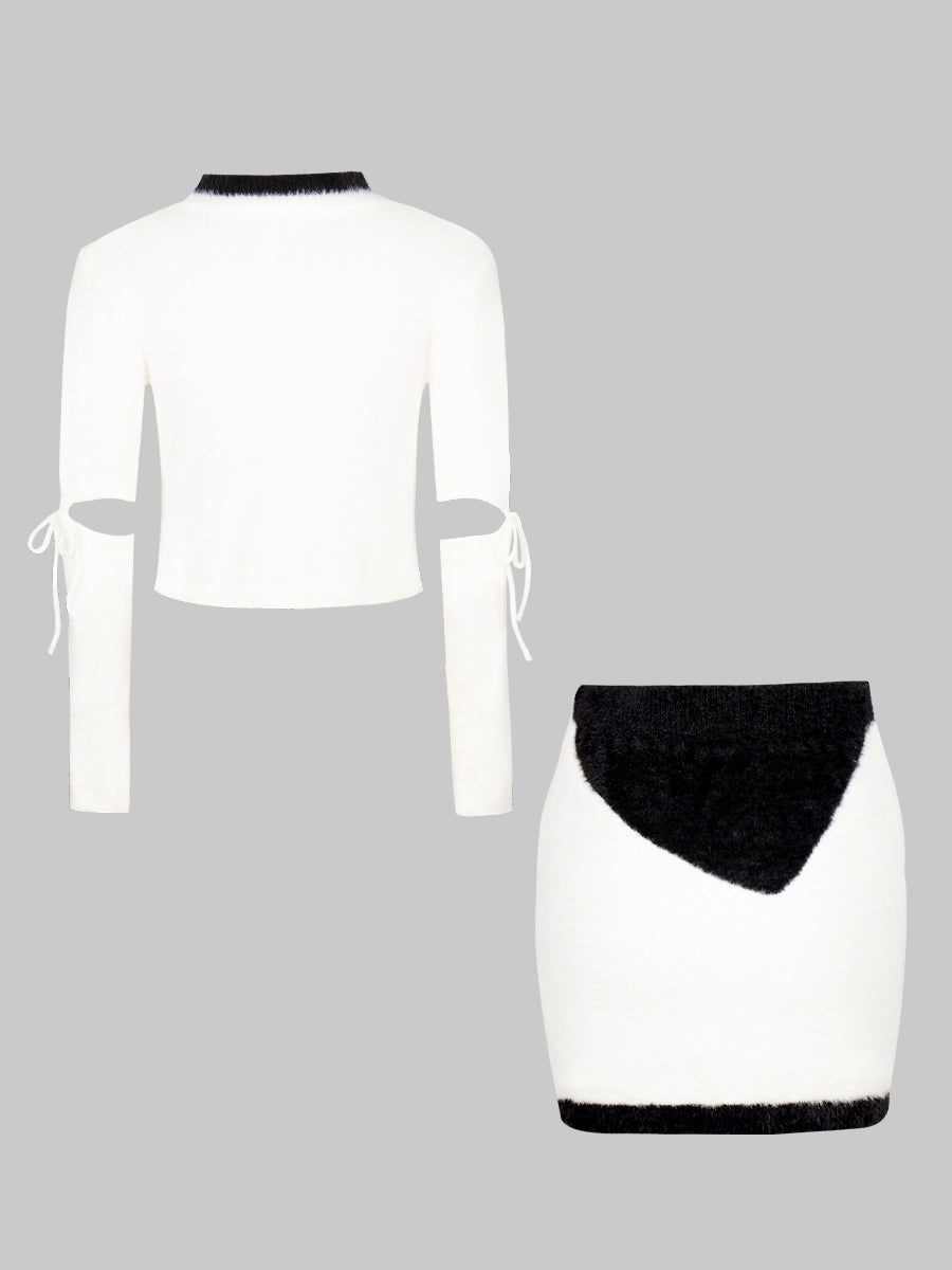 Faux Mink Sweater with Sleeves & Skirt Set