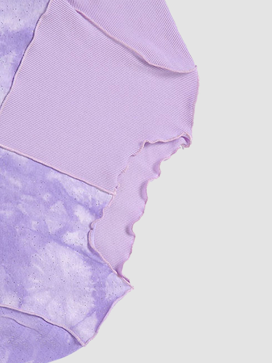K-pop Tie Dye Cropped Frill Short Sleeve Tops