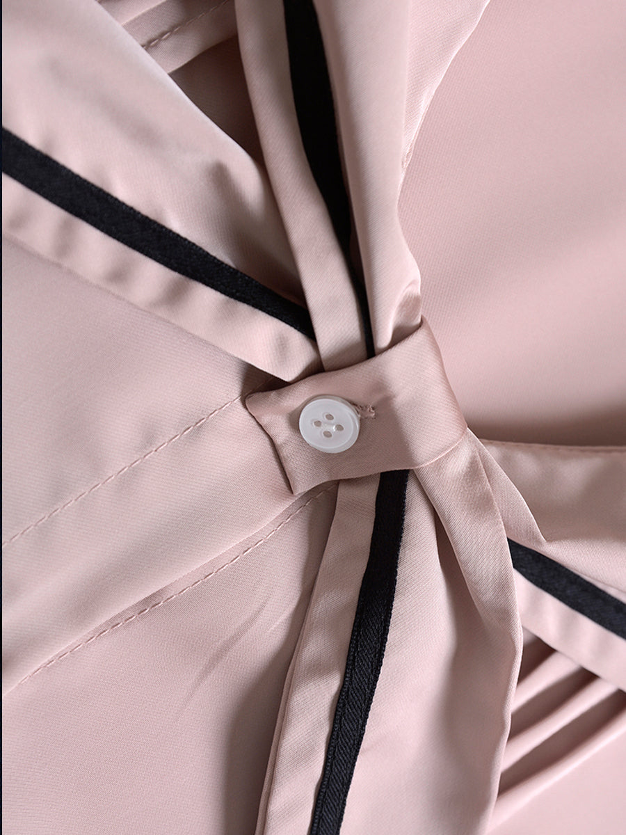 Pink Navy Collar Top &Pleated Skirt Set