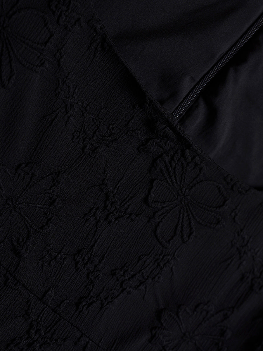 Black Jacquard Square Neck Dress