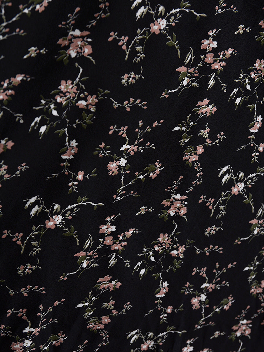 Strap Irregular Black Floral Dress