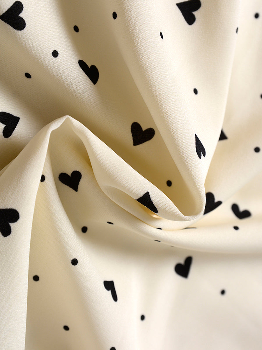 Retro High Waisted Bow Top+love Print Midi Skirt Set