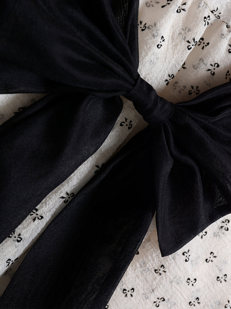 Chiffon Bow Pleated White Dress
