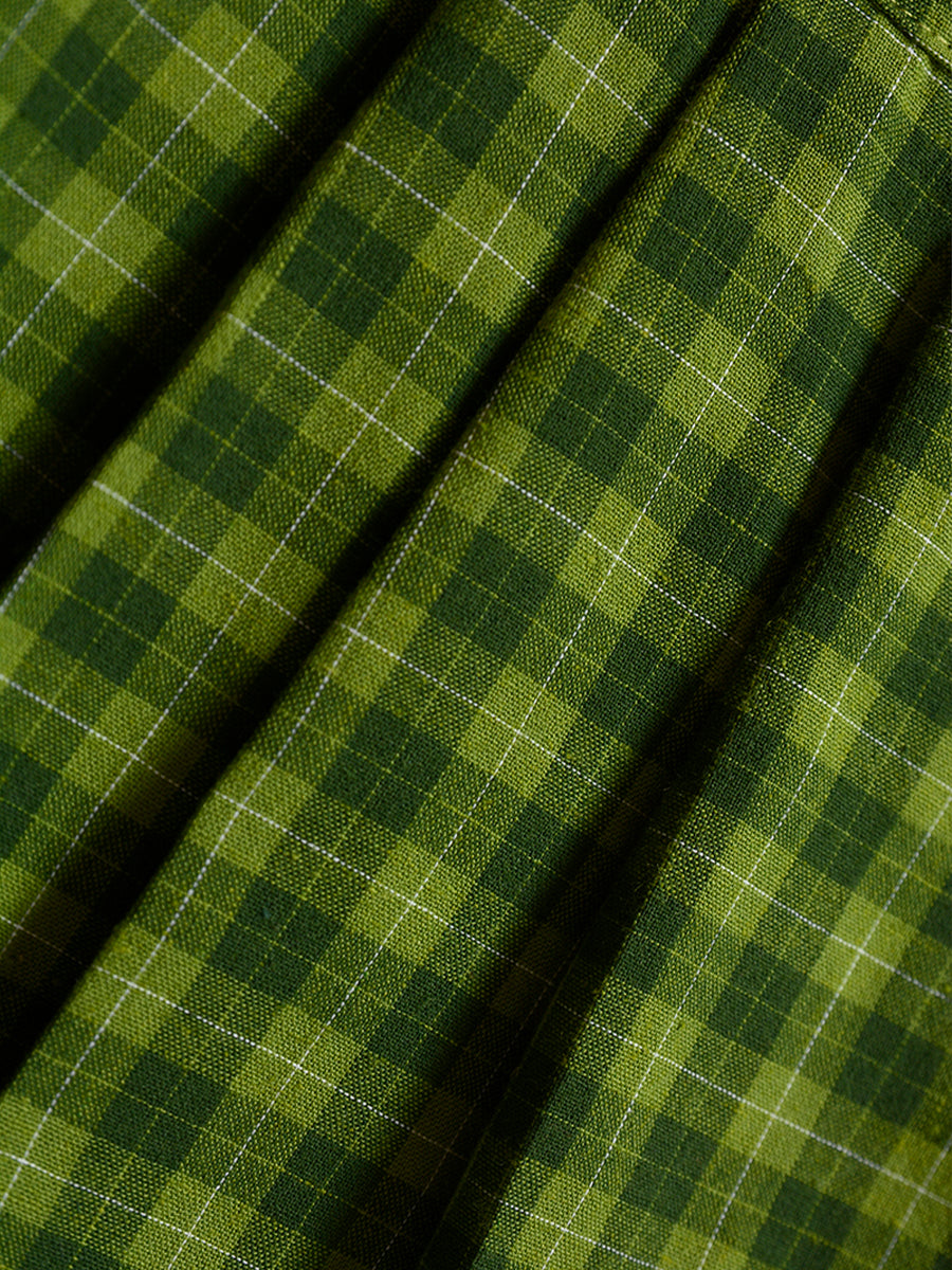 Green Checkered Cute Short Sleeve&Pleated Skirt Set