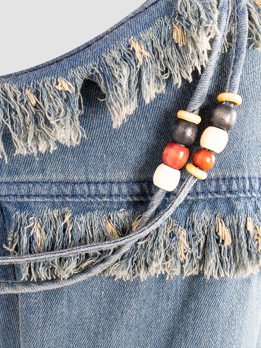 Tasseled Denim Camisole Dress