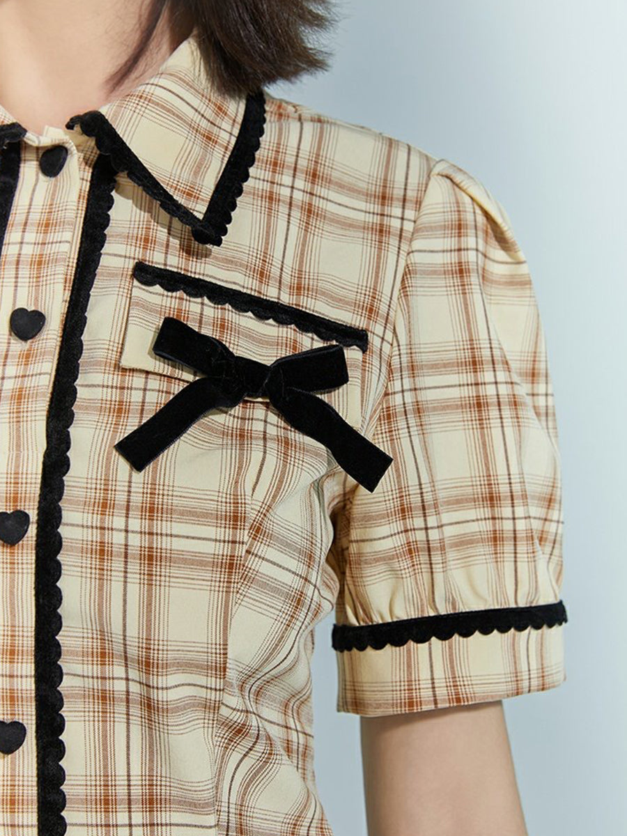 Apricot Checked Cake Dress