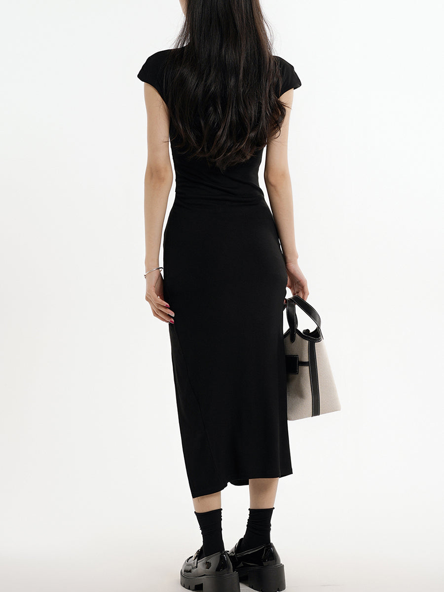 Black Slim Fit Split Hem Dress