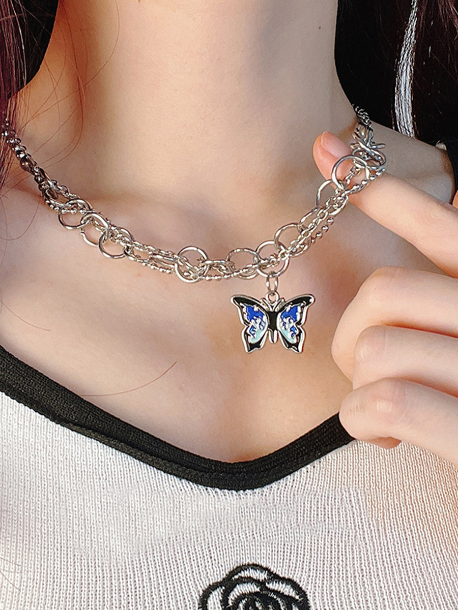 Blue Flame Butterfly Necklace