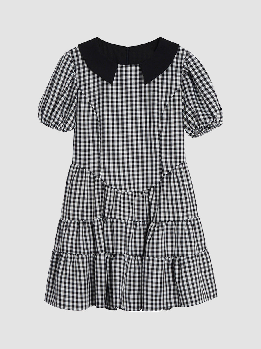 Plaid Puff Sleeve Dress