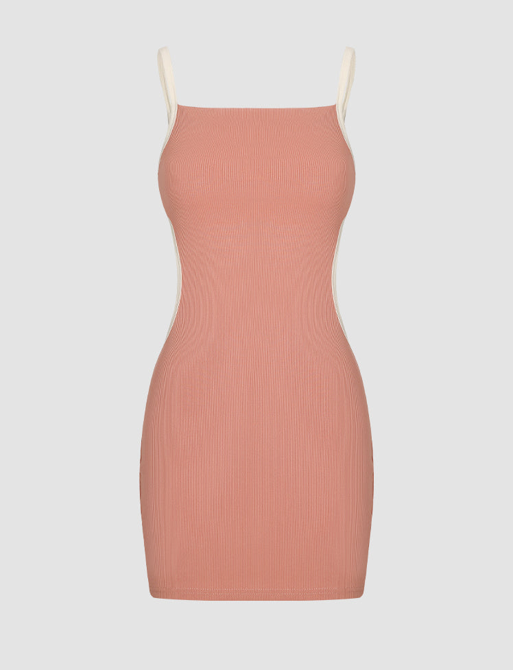 Ribbed Knit Cutout Waist Mini Dress