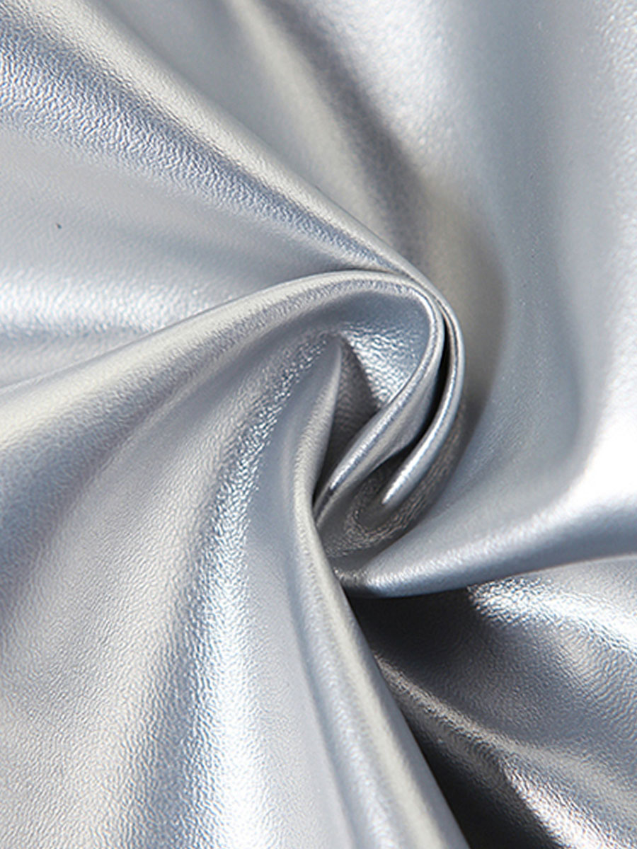 Silver PU Leather Pleated Skirt