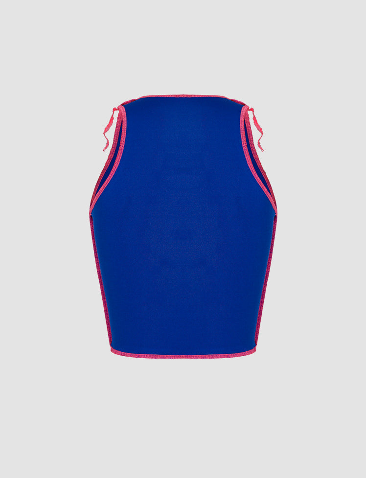 Color-block Cutout Lace-up Tank Top