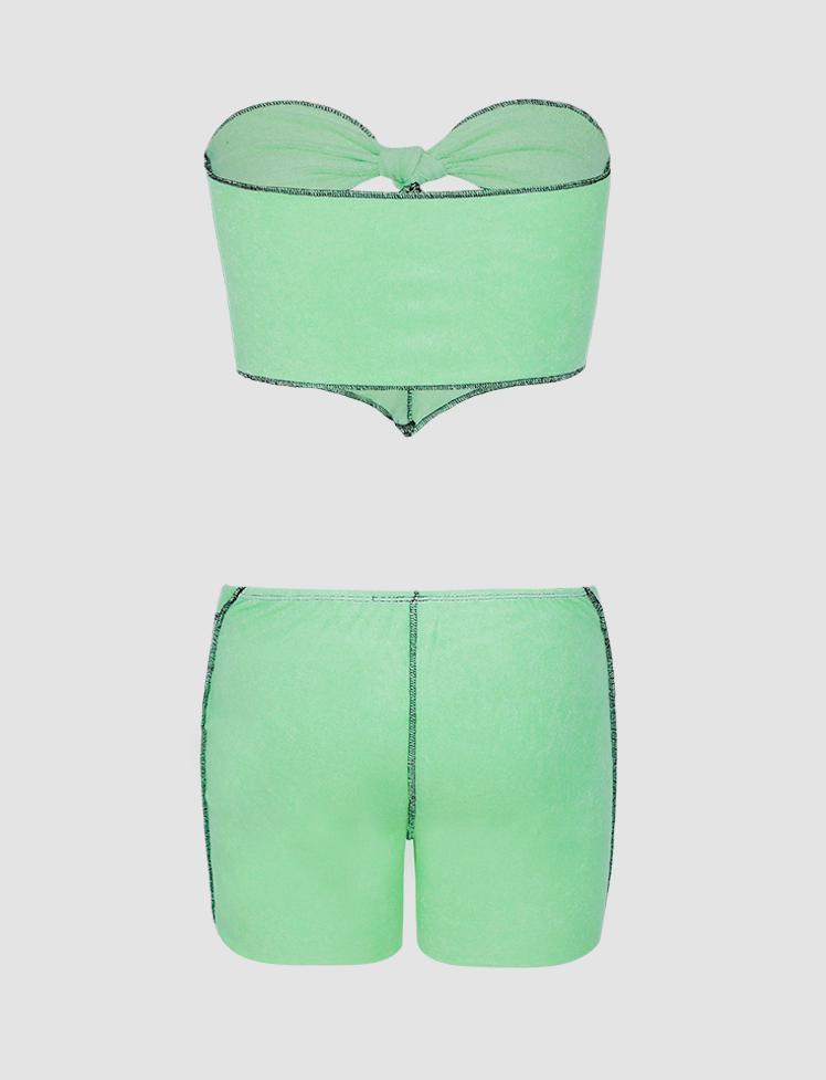 Solid Cutout Off Shoulder Top&Shorts Set