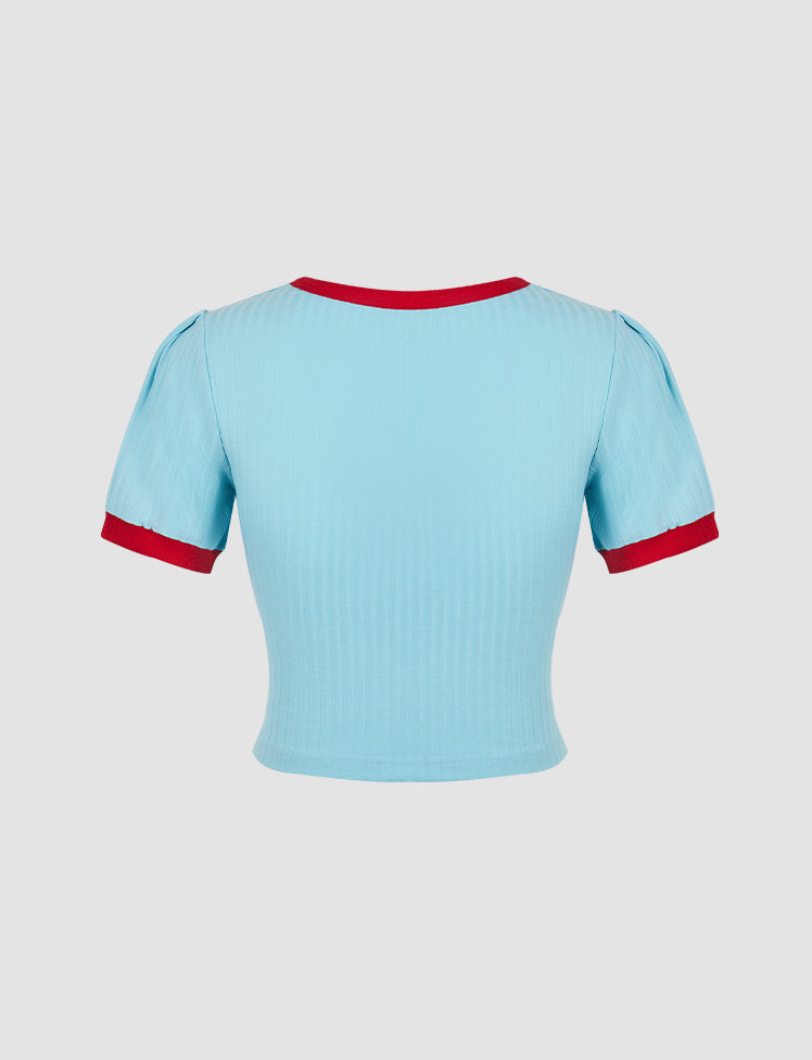 Color-block Cutout Tee Top