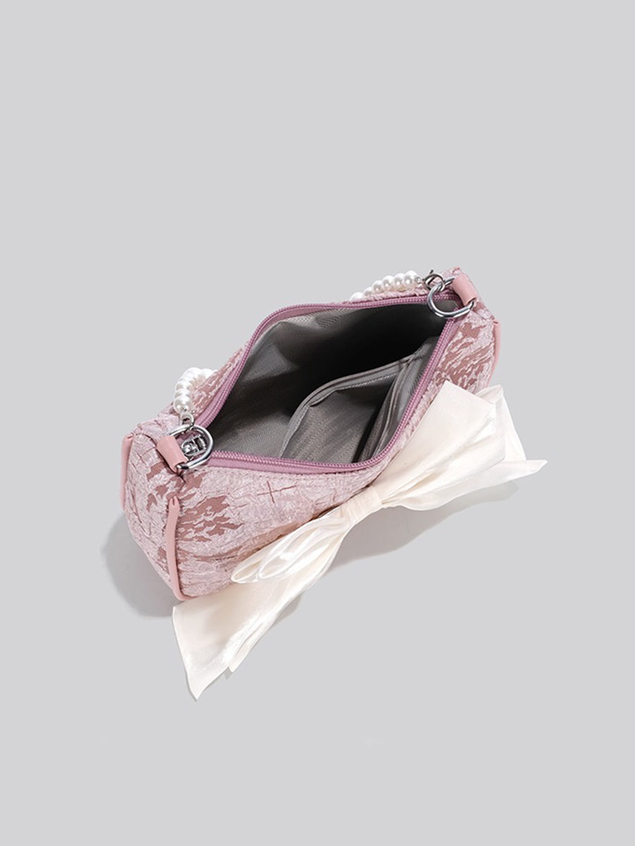 Velvet Bow Pearls Bag
