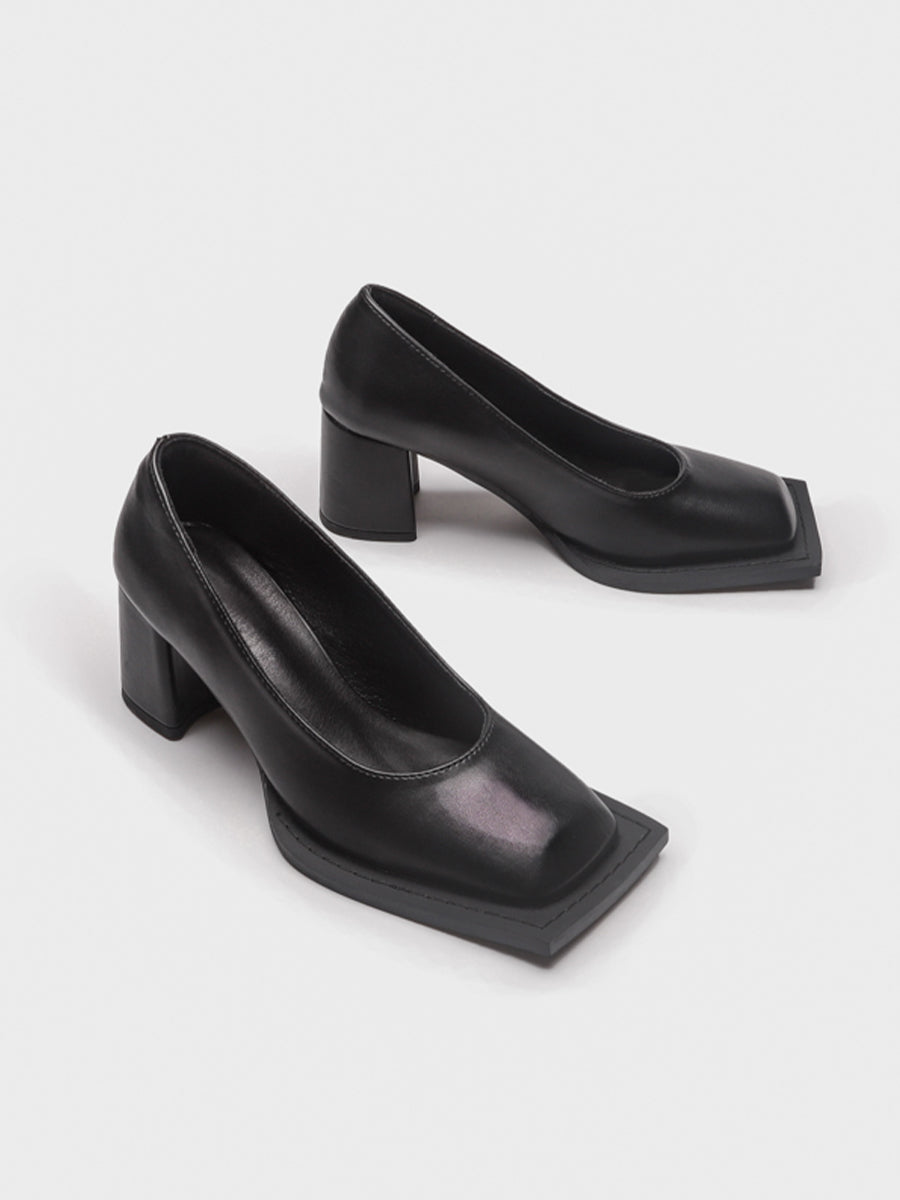 Chunky Heeled Square Toe Pumps
