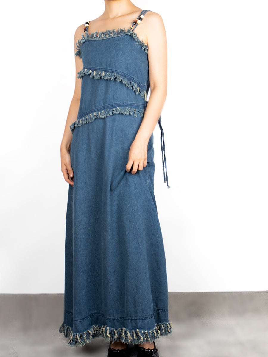 Tasseled Denim Camisole Dress