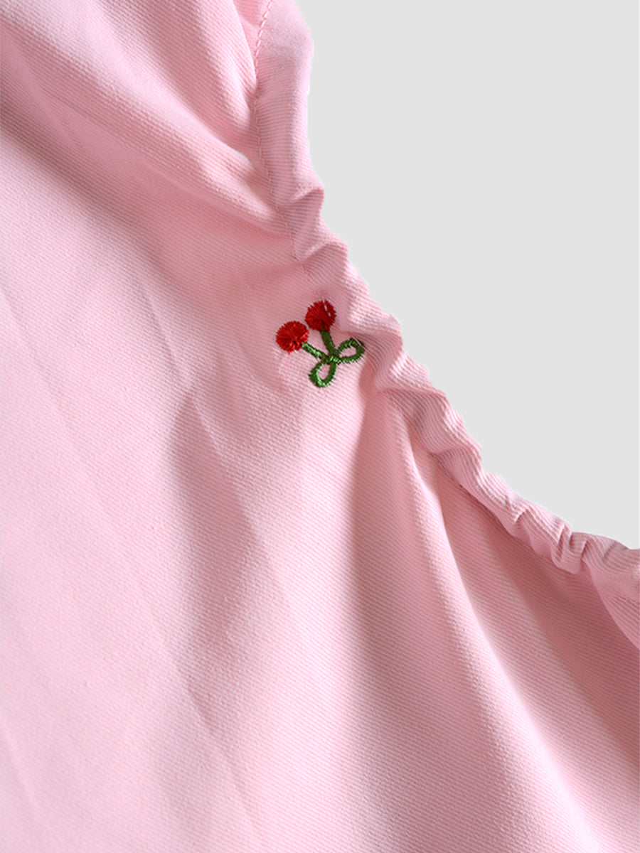 Pink Square Neck Bubble Sleeve Strappy Dress