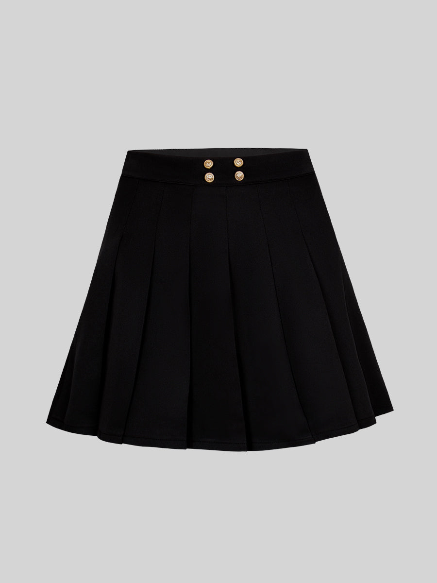 Solid Color Shirt & Skirt & Blazer with Tie Set