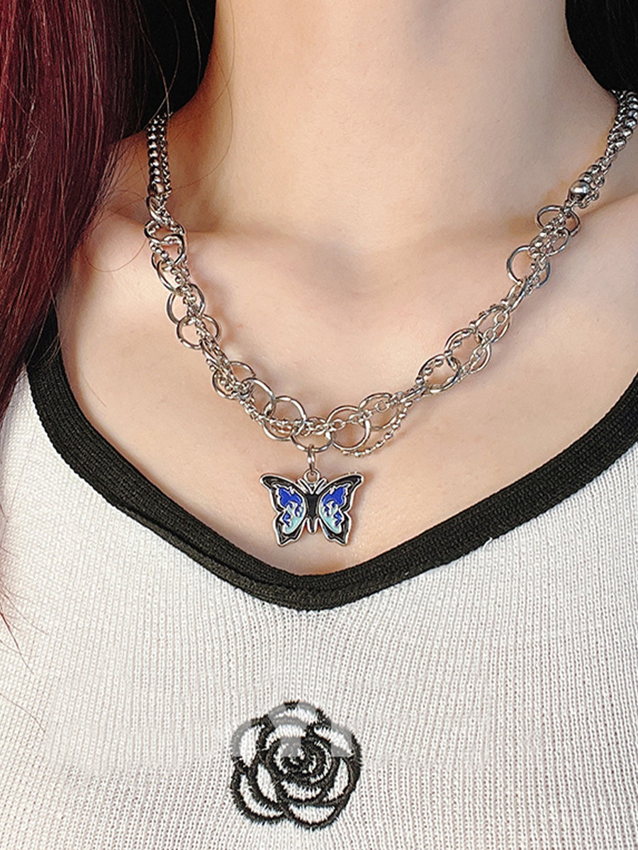 Blue Flame Butterfly Necklace