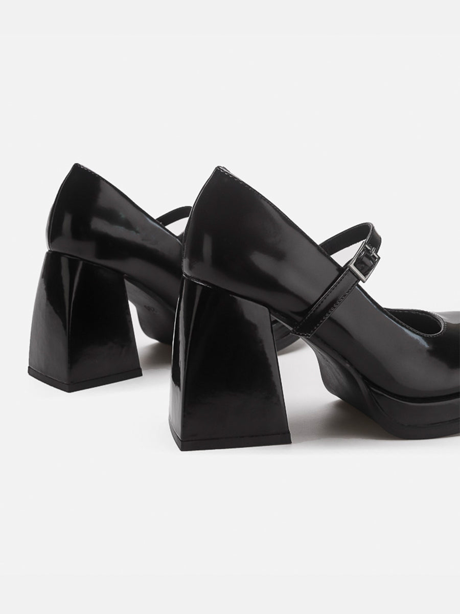 Chunky Heeled Ankle Strap Mary Jane Pumps