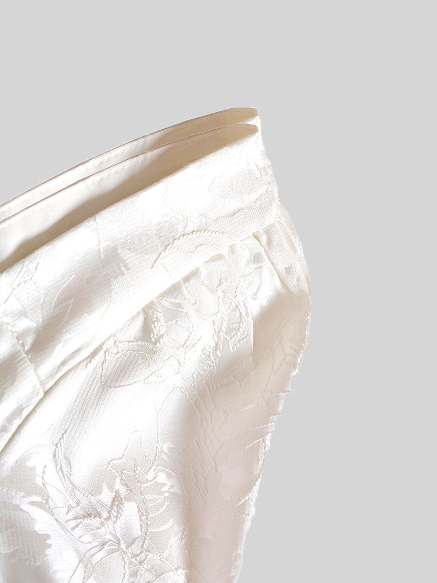 Sweet Jacquard Bubble Sleeve Creamy White Dress
