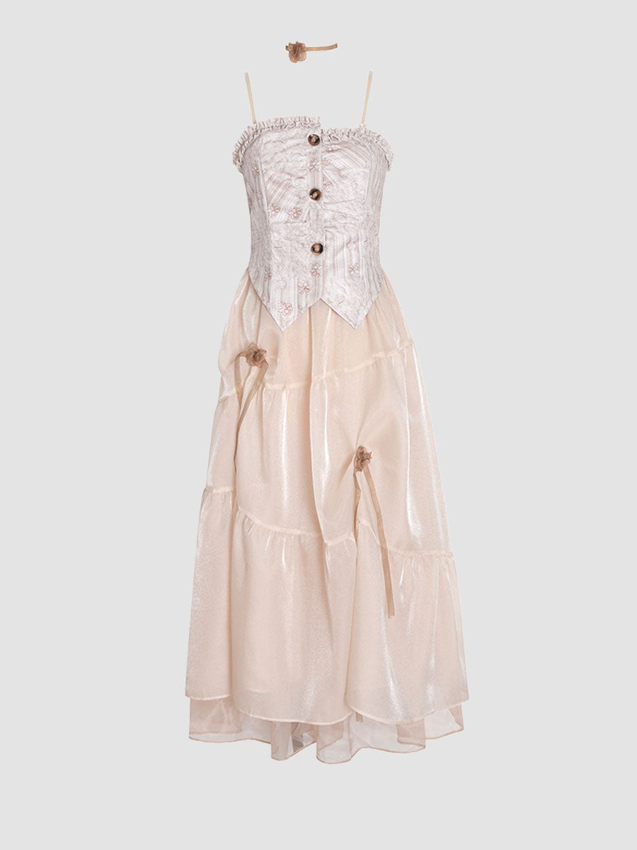 Party Bustier Floral Accessory Organza Halter Midi Dress